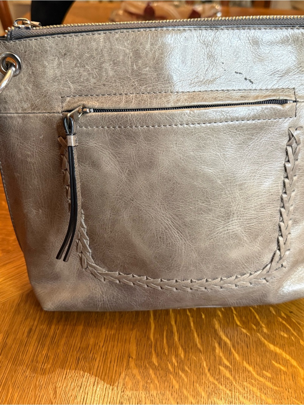 Tommy Bahama Silver-Gray Leather Messenger Bag - Picture 6 of 9
